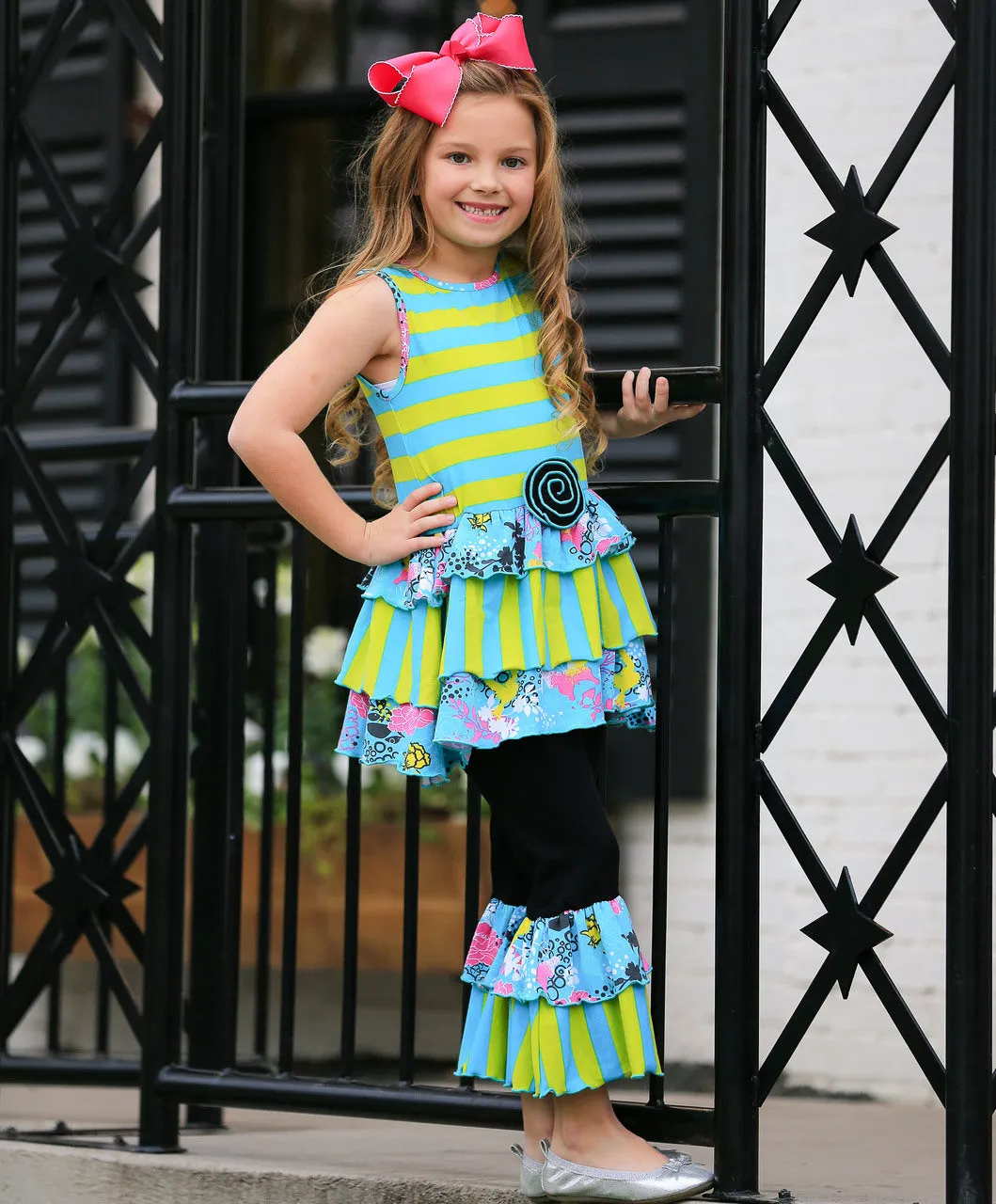 Girls Spring Blue Butterfly & Striped Rumba Tunic & Capri Set * 2/3T 4/5T