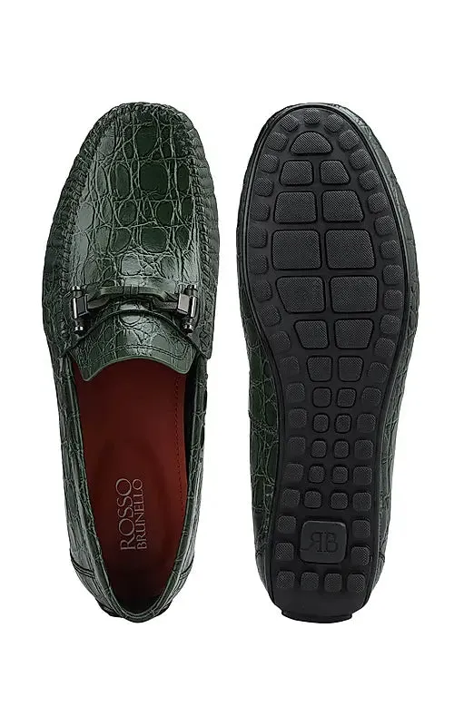 Green Croco Textrured Moccasins
