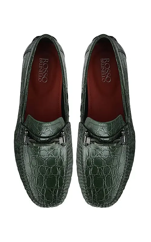 Green Croco Textrured Moccasins