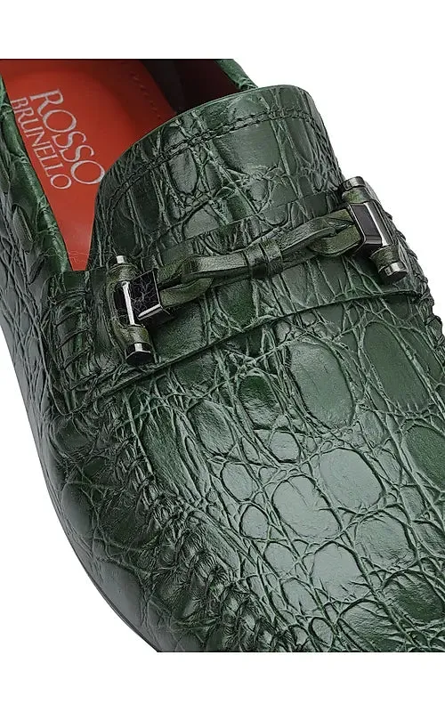 Green Croco Textrured Moccasins