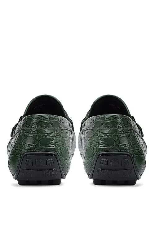 Green Croco Textrured Moccasins