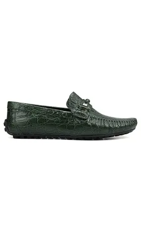 Green Croco Textrured Moccasins