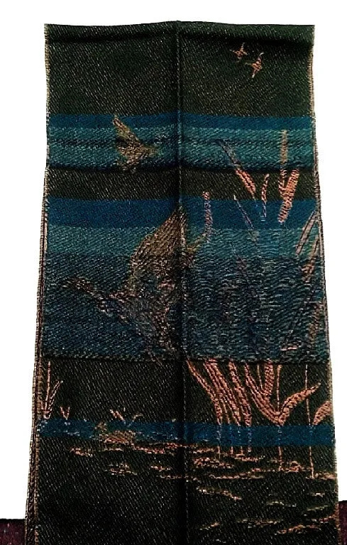 Green 'Duck in Marsh' Theme-100% Wool French Fashion Scarf