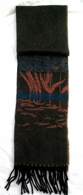 Green 'Duck in Marsh' Theme-100% Wool French Fashion Scarf
