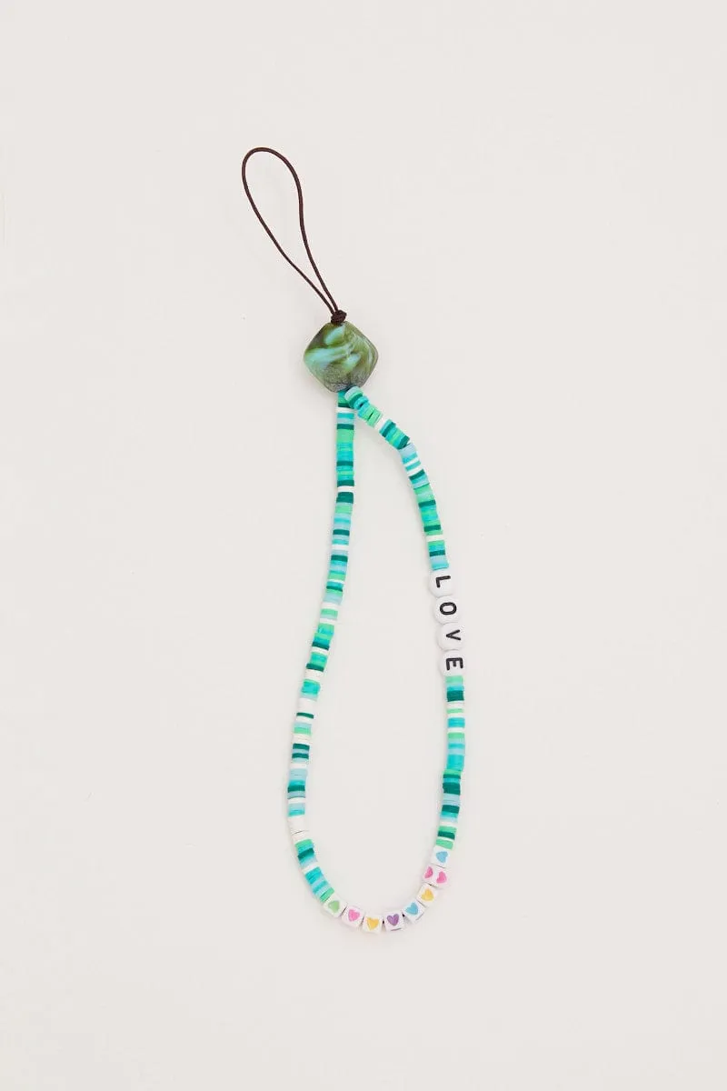 Green Love And Heart Phone Chain