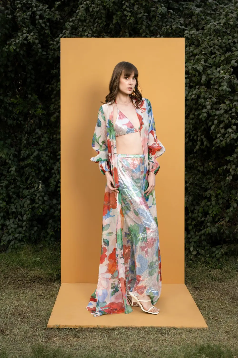 Hibiscus sequins bustier and pants Set