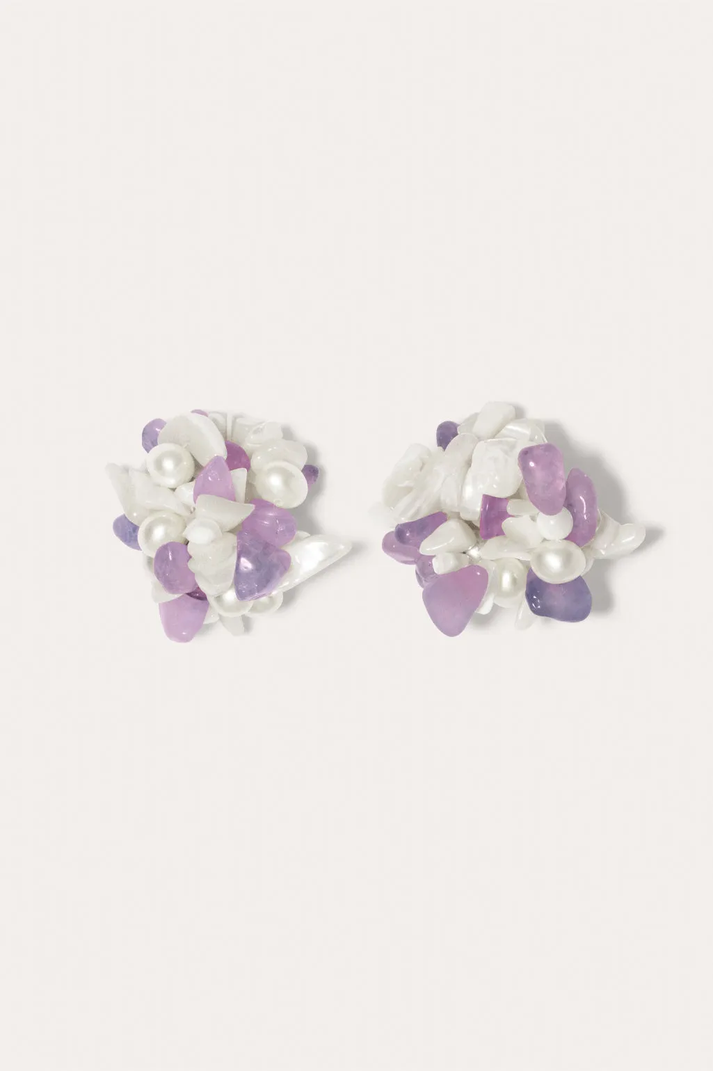 Hum - Pearl, Mother of Pearl and Amethyst Bead Recycled Silver Earrings