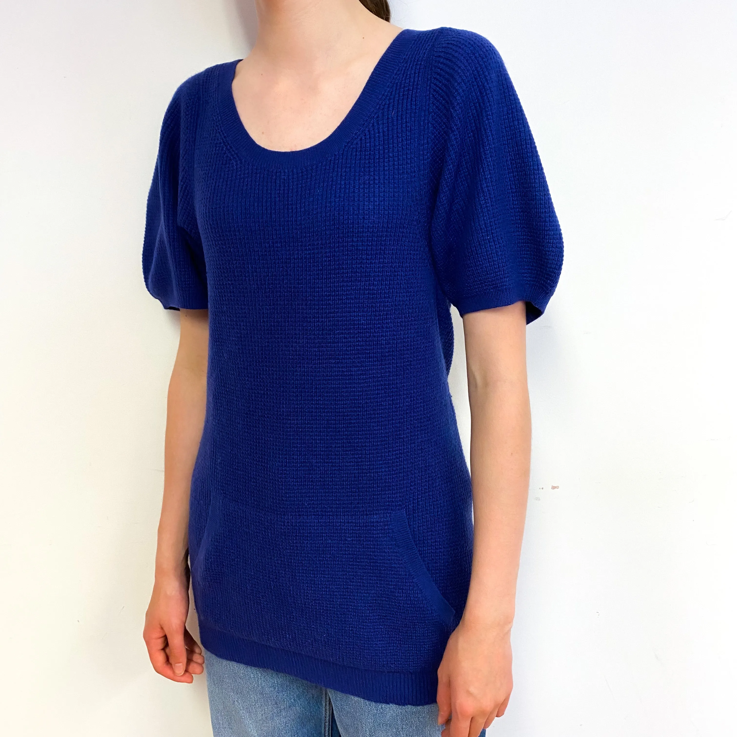 Indigo Blue Cashmere Short Sleeve Tunic with Pocket Extra Small