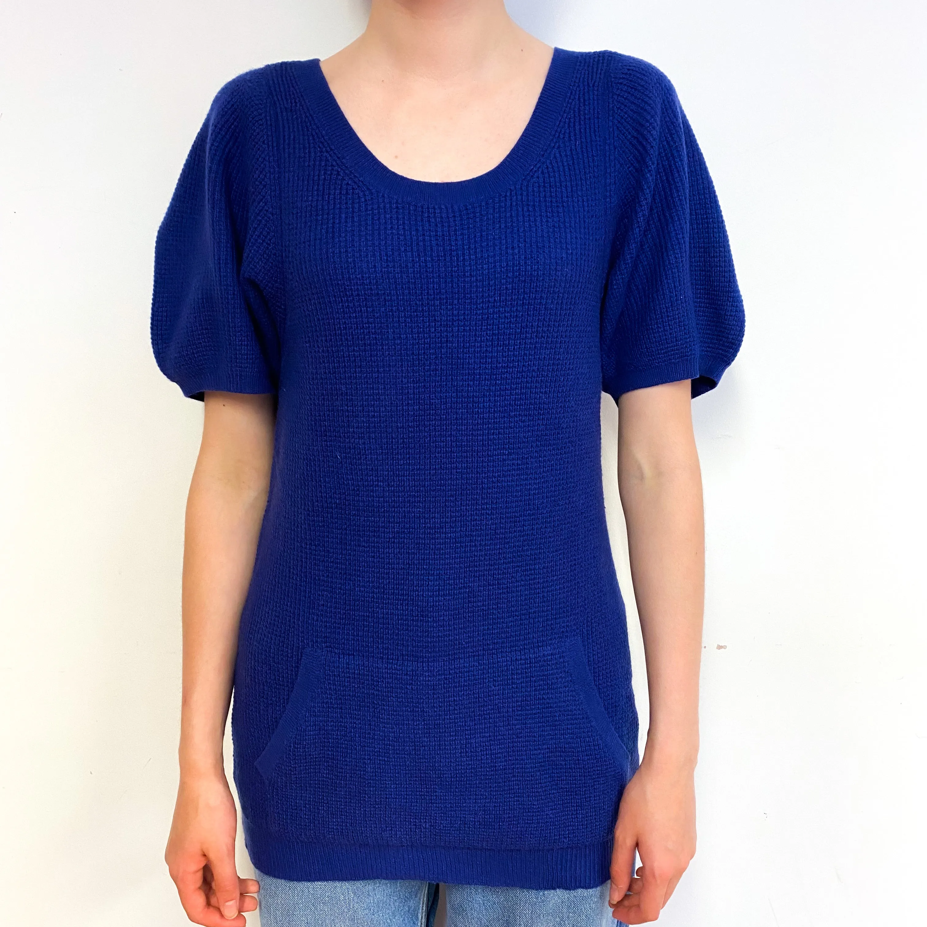 Indigo Blue Cashmere Short Sleeve Tunic with Pocket Extra Small