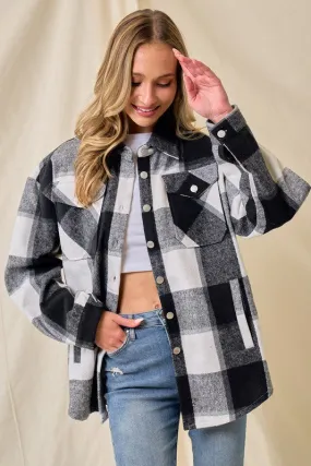 Jerri Brushed Flannel Plaid Shacket - Black