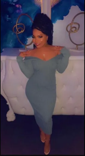 Jessica Rabbit Ribbed Knit Dress (SAGE)