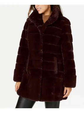 Jones New York Women’s Burgundy Faux Fur Stand Collar Coat    J29770X-ME Size XS