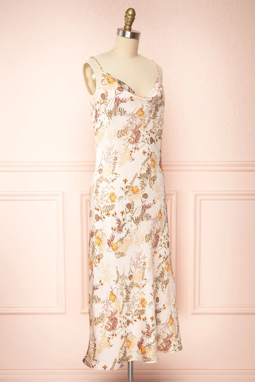 Junko | Floral Cowl Neck Midi Slip Dress