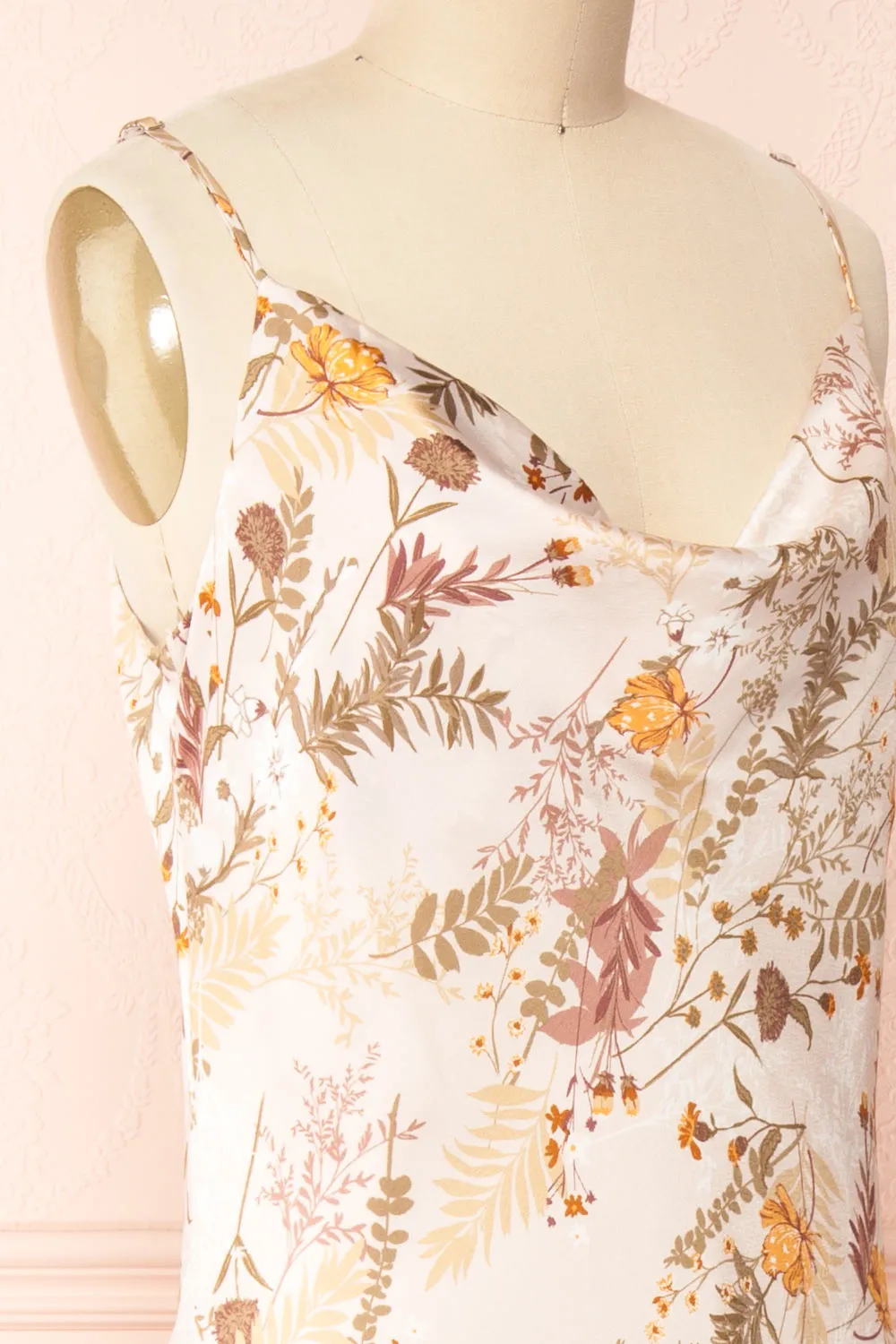 Junko | Floral Cowl Neck Midi Slip Dress