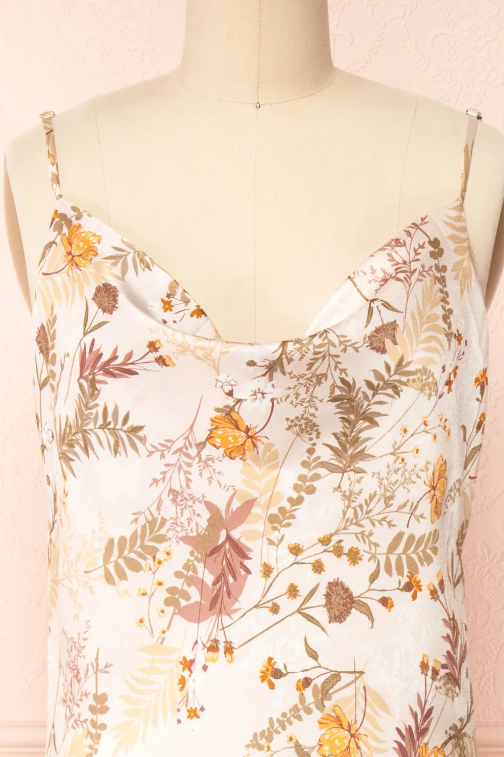 Junko | Floral Cowl Neck Midi Slip Dress