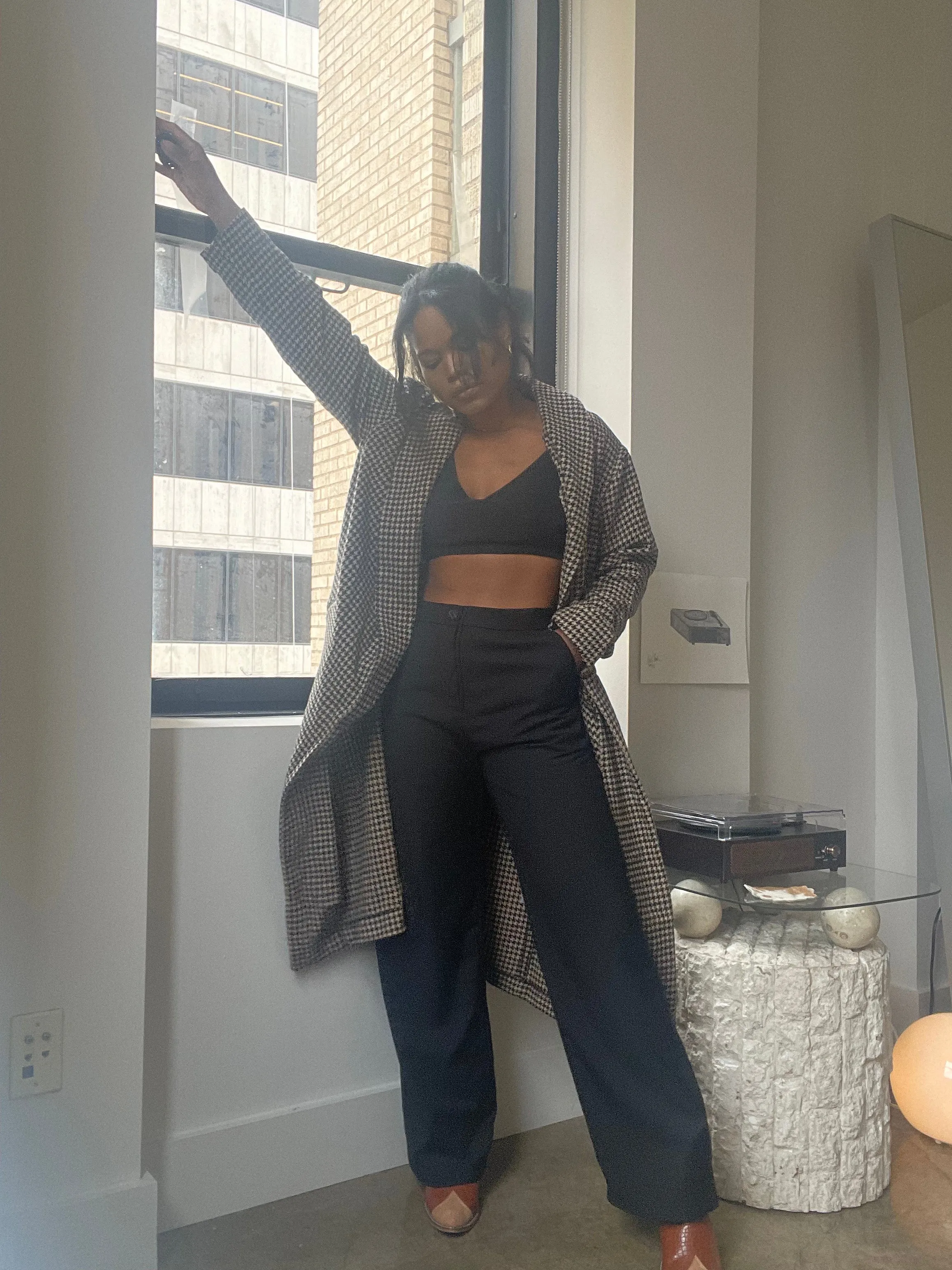 Kerry Houndstooth Knit Maxi Outer Coat