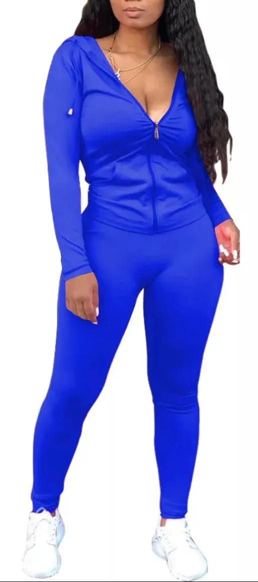 Ladies' 2-Piece Lightweight Long Sleeve Zip Jacket Hoodie Active Casual Elastic Sports Suit