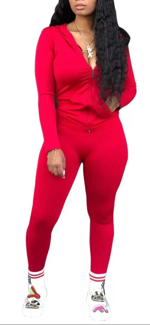 Ladies' 2-Piece Lightweight Long Sleeve Zip Jacket Hoodie Active Casual Elastic Sports Suit