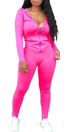 Ladies' 2-Piece Lightweight Long Sleeve Zip Jacket Hoodie Active Casual Elastic Sports Suit