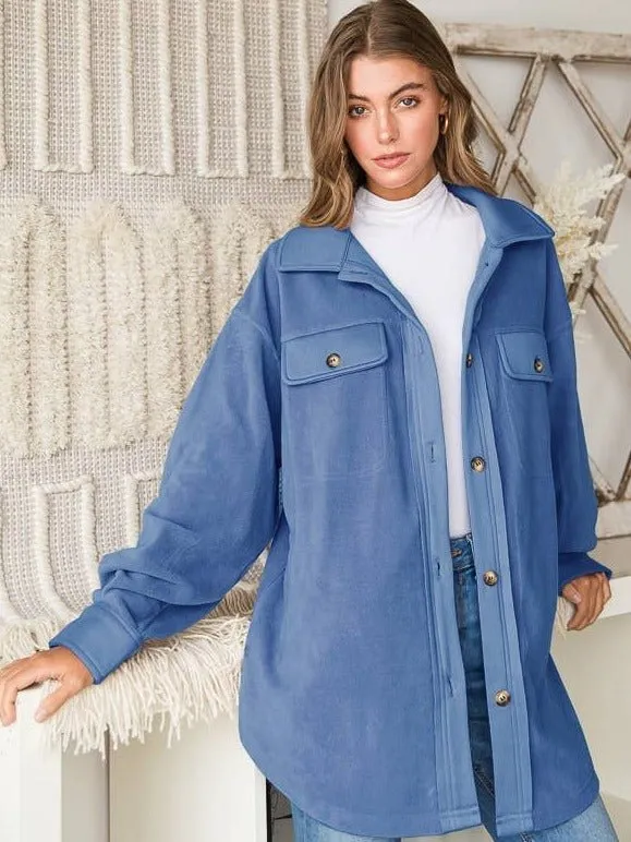Lisa Collar Button Up Oversized Shacket With Pockets
