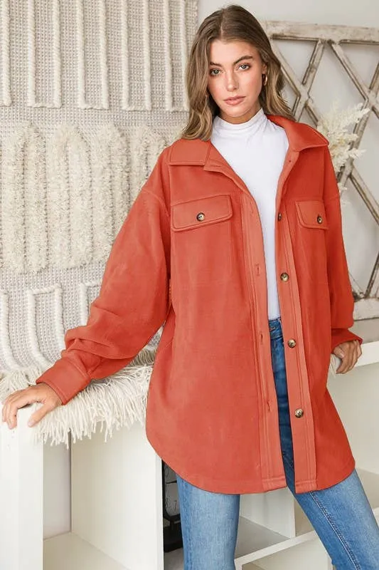 Lisa Collar Button Up Oversized Shacket With Pockets