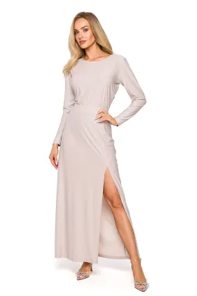 Long sleeves brocade fabric evening dress