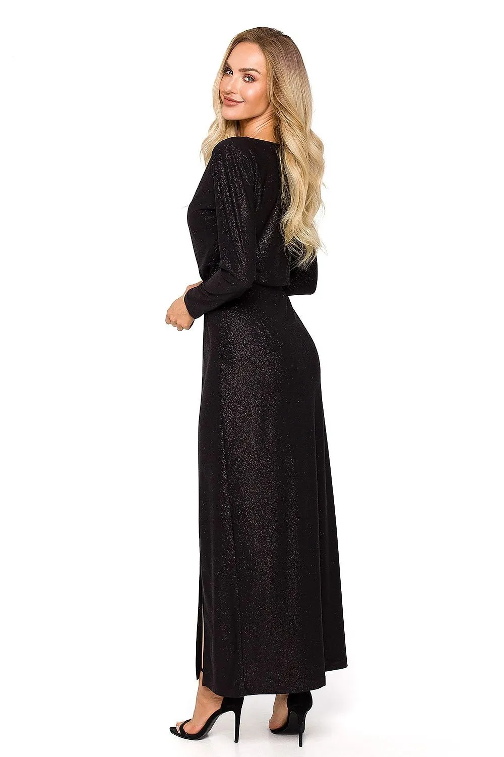 Long sleeves brocade fabric evening dress