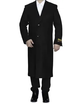 Mens Black Overcoat - 3 Button Black Ankle Length Wool Dress Top Coat/Overcoat | Winter Men's Topcoat Sale