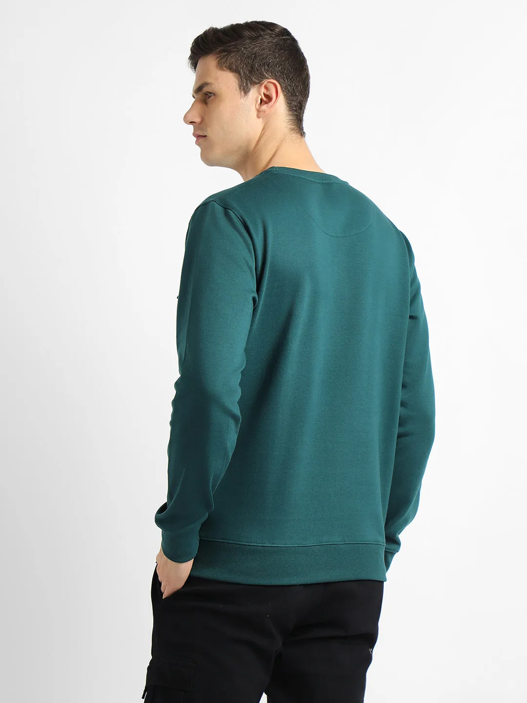 Men's Mock Neck Regular Fit Solid Patch Pocket Teal Sweatshirt