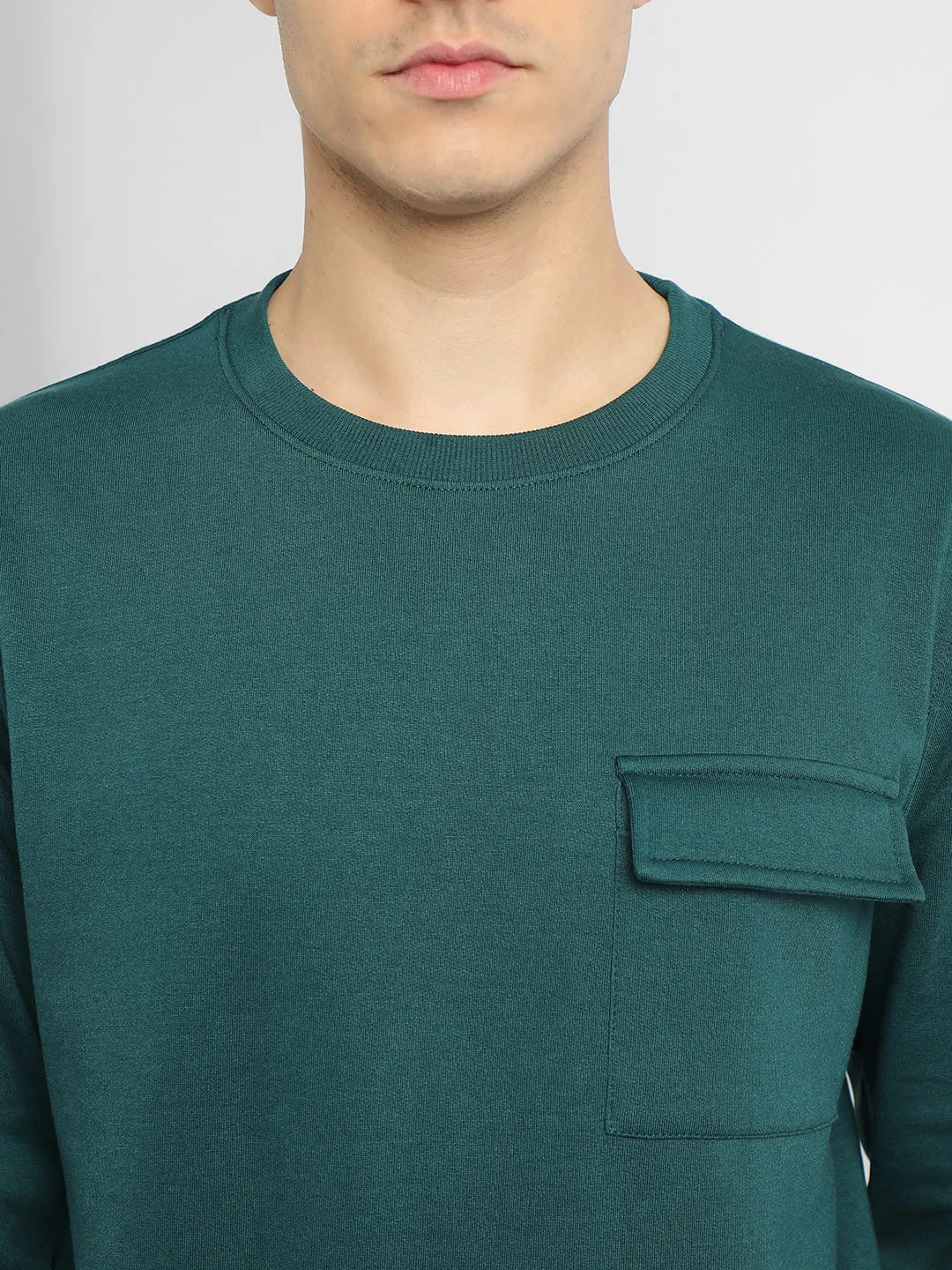 Men's Mock Neck Regular Fit Solid Patch Pocket Teal Sweatshirt