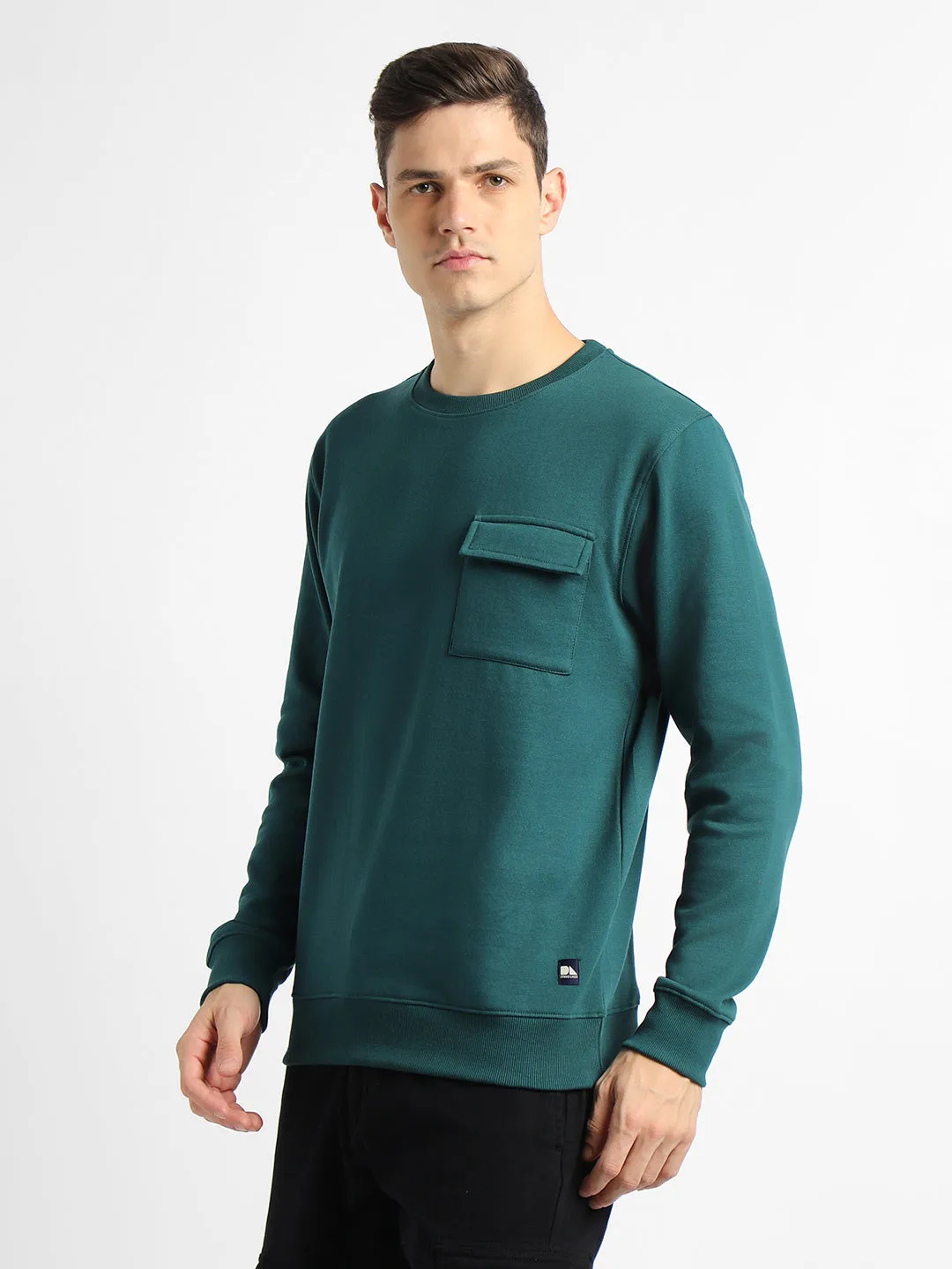 Men's Mock Neck Regular Fit Solid Patch Pocket Teal Sweatshirt