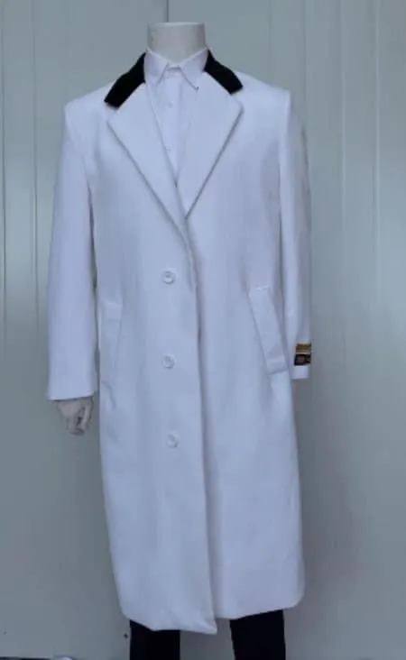 Mens Overcoat -Mens Long Wool Topcoats- Topcoat For Men-Mens Full Length And Cashmere Overcoat - Winter Topcoats - White Coat