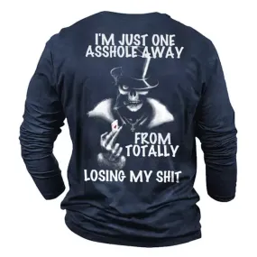 Men's Skull Poker Print Long Sleeve Cotton T-Shirt