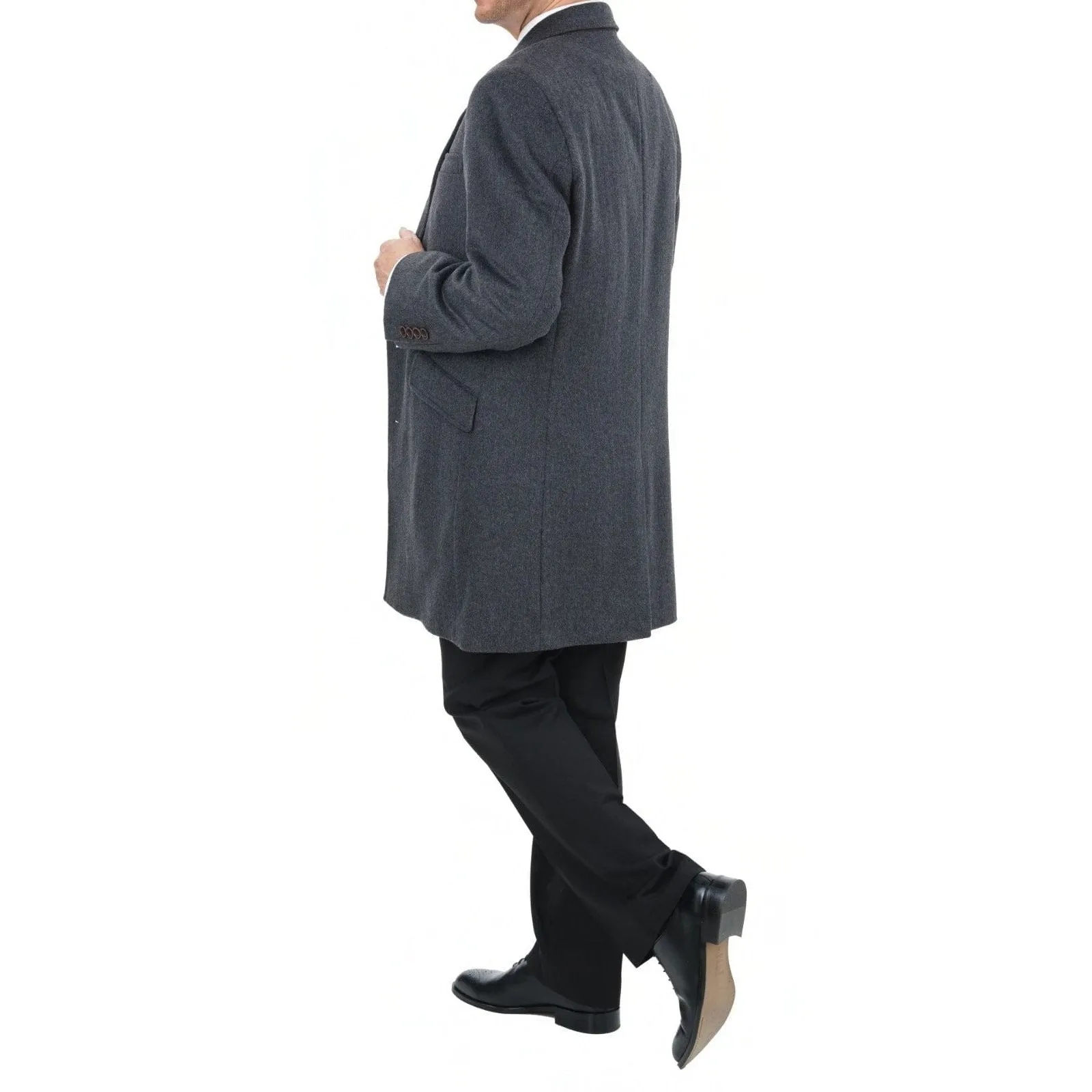 Men's Wool Cashmere Single Breasted Charcoal 3/4 Length Car Coat Top Coat