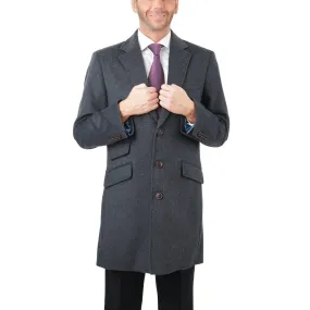 Men's Wool Cashmere Single Breasted Charcoal 3/4 Length Car Coat Top Coat