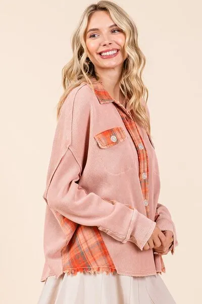 Mineral Washed Plaid Button Down Shacket (Online Only/Ships from USA)