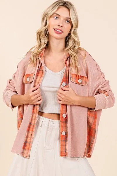 Mineral Washed Plaid Button Down Shacket (Online Only/Ships from USA)