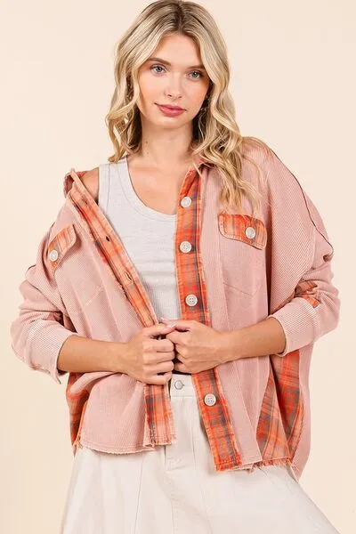 Mineral Washed Plaid Button Down Shacket (Online Only/Ships from USA)