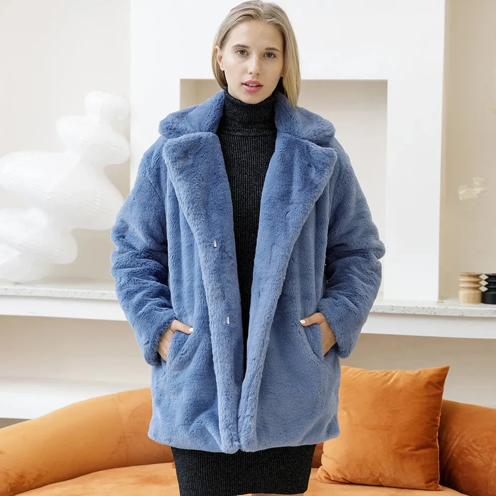 Mink Coats Women 2022 Winter Top Fashion Pink FAUX Fur Coat Elegant Thick Warm Outerwear Fake Fur Jacket Chaquetas Mujer