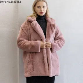 Mink Coats Women 2022 Winter Top Fashion Pink FAUX Fur Coat Elegant Thick Warm Outerwear Fake Fur Jacket Chaquetas Mujer