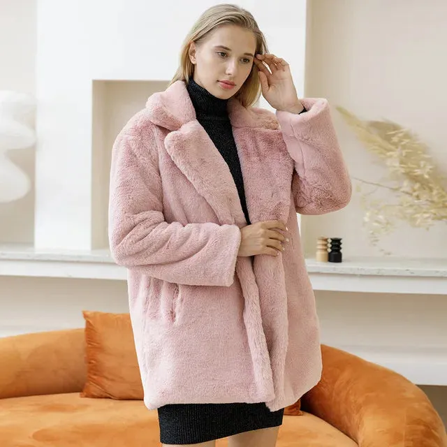 Mink Coats Women 2022 Winter Top Fashion Pink FAUX Fur Coat Elegant Thick Warm Outerwear Fake Fur Jacket Chaquetas Mujer