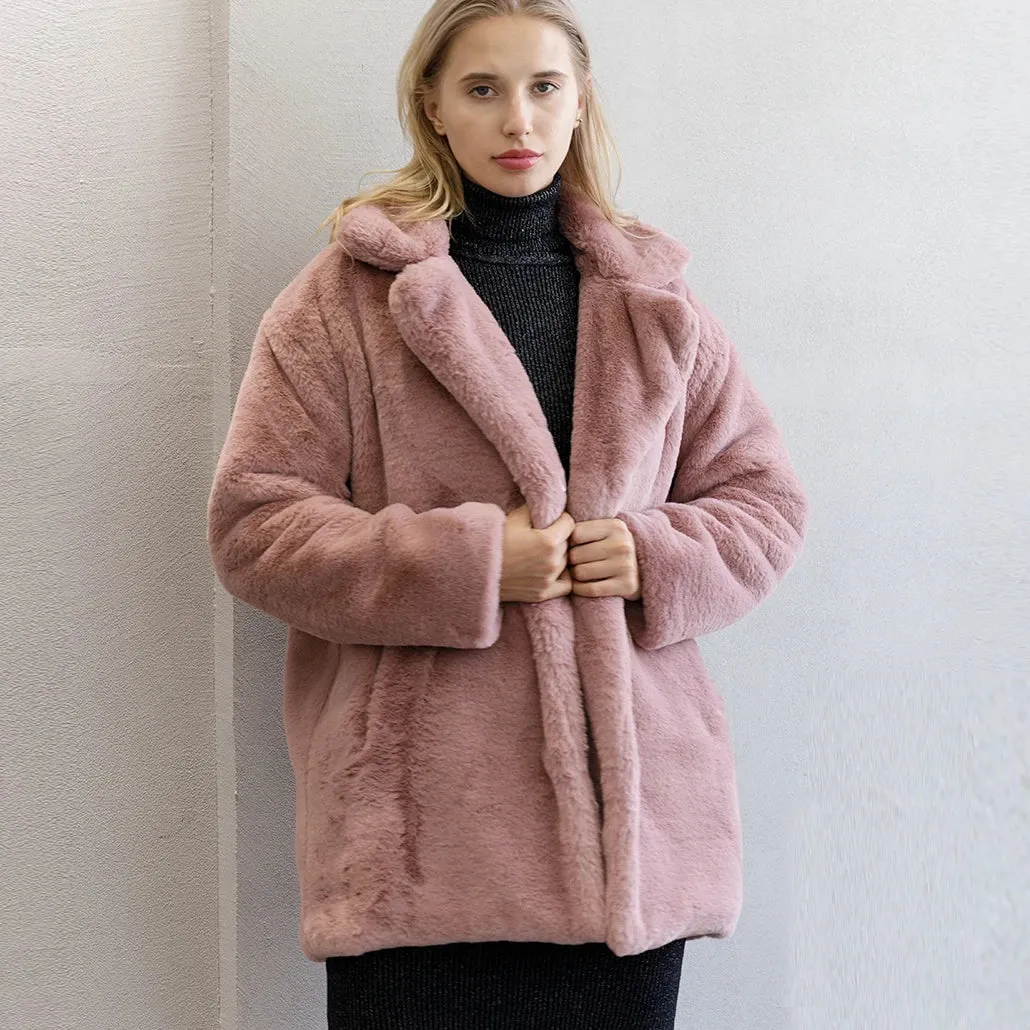 Mink Coats Women 2022 Winter Top Fashion Pink FAUX Fur Coat Elegant Thick Warm Outerwear Fake Fur Jacket Chaquetas Mujer
