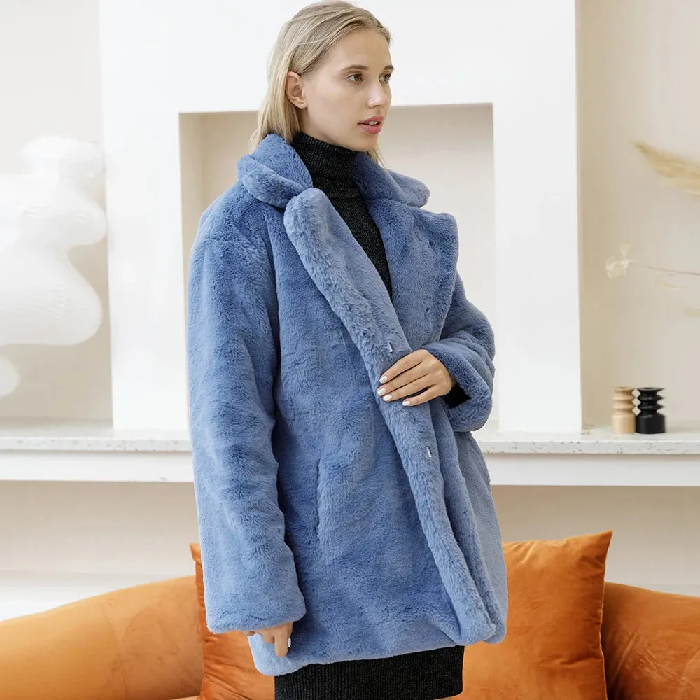 Mink Coats Women 2022 Winter Top Fashion Pink FAUX Fur Coat Elegant Thick Warm Outerwear Fake Fur Jacket Chaquetas Mujer