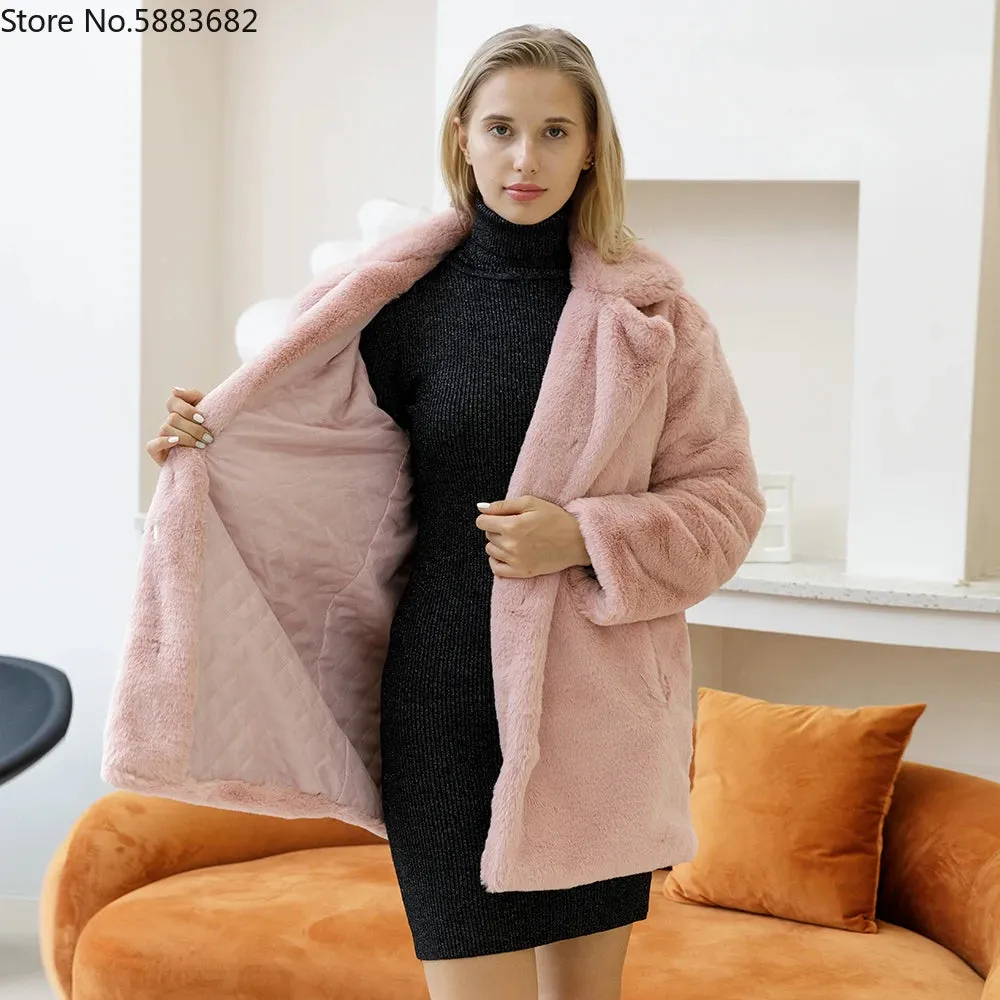 Mink Coats Women 2022 Winter Top Fashion Pink FAUX Fur Coat Elegant Thick Warm Outerwear Fake Fur Jacket Chaquetas Mujer