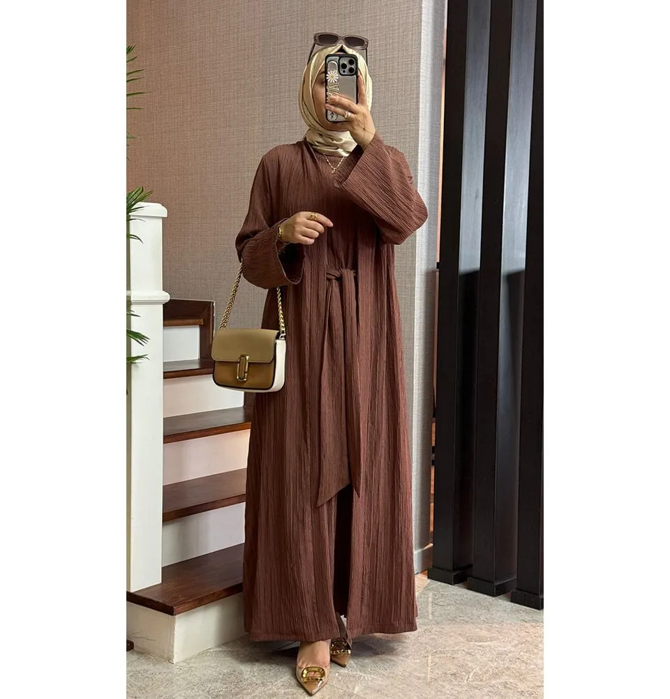 Modest Muslim Women’s Knitted Two Piece Abaya - Brown
