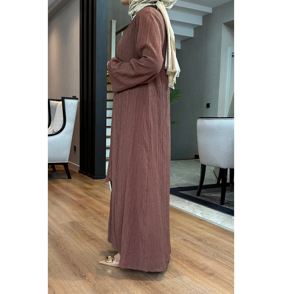 Modest Muslim Women’s Knitted Two Piece Abaya - Brown