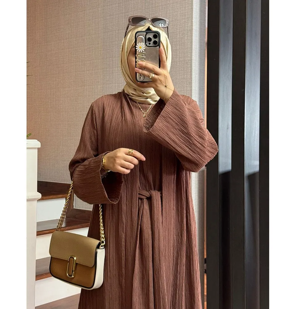Modest Muslim Women’s Knitted Two Piece Abaya - Brown