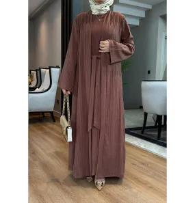 Modest Muslim Women’s Knitted Two Piece Abaya - Brown