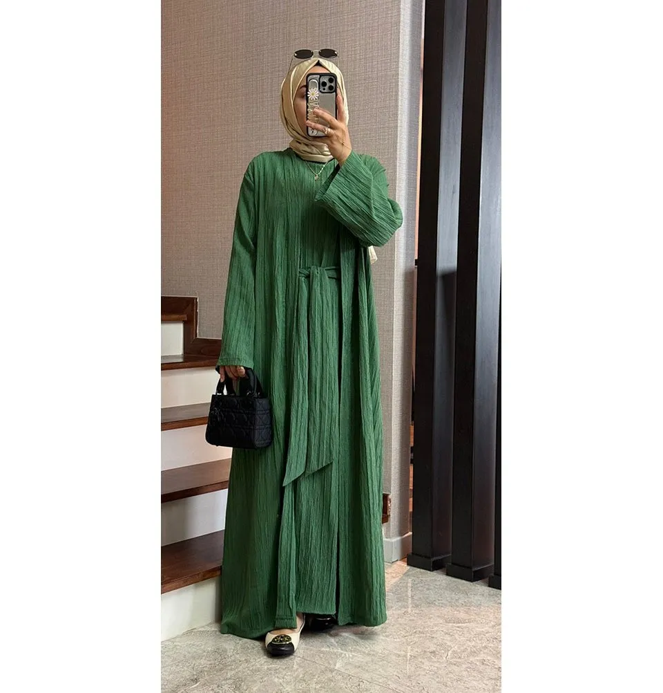 Modest Muslim Women’s Knitted Two Piece Abaya - Green