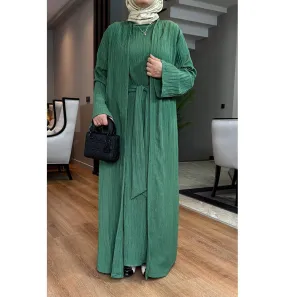 Modest Muslim Women’s Knitted Two Piece Abaya - Green